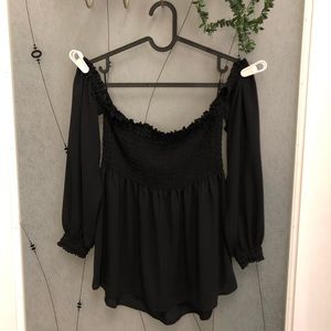 Express Off Shoulder Black Flowy Blouse